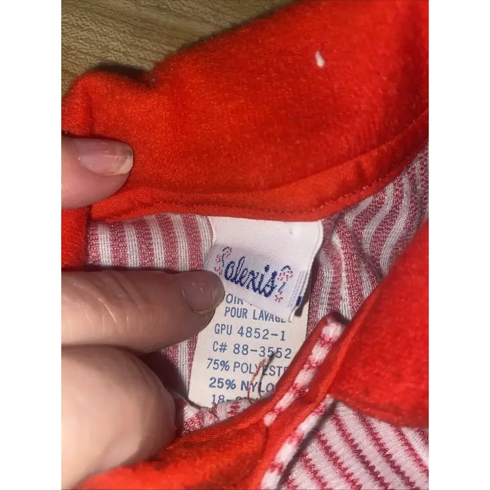 80s 2 Pc Olexis Baby Infant Red White Striped Gown Cap 18-25 Lbs USA